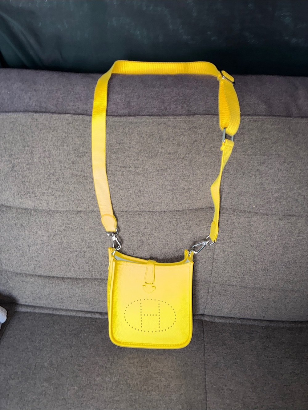 Hermes-Style Yellow Perforated Crossbody Bag